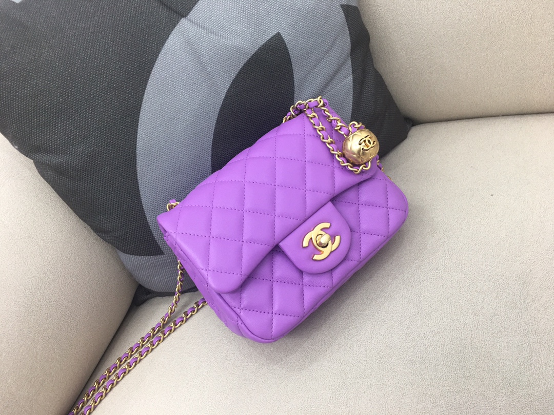 Mini Classic Flap Lambskin Bag AS1786 Purple/Gold